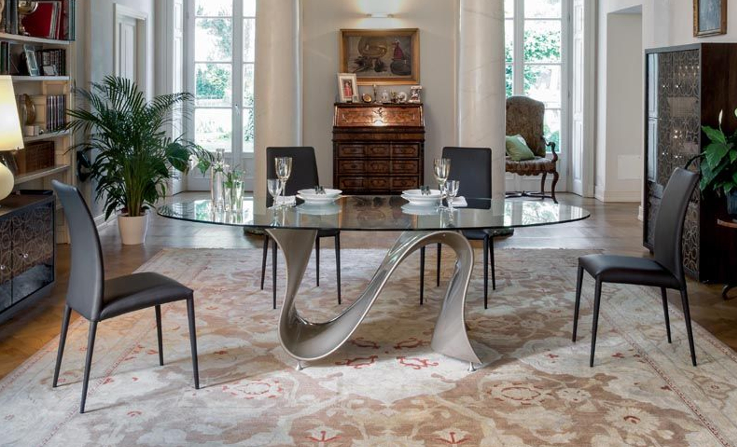 Snake Oval Dining Table Oval Glass Top Dining Table Tonin Casa