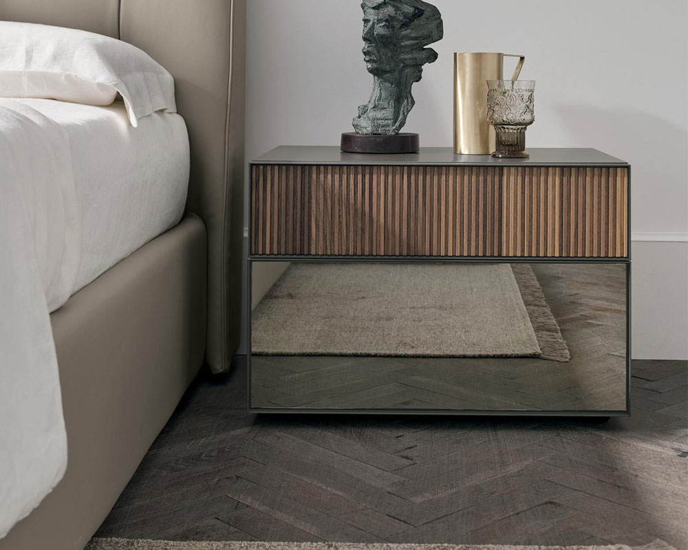 Buy Vinci Walnut/Mirrored Nightstand Online in London, UK Denelli Italia